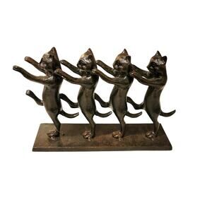 Dancing Cats Sculpture Cast Iron Statue Whimsical Fun Home Decor